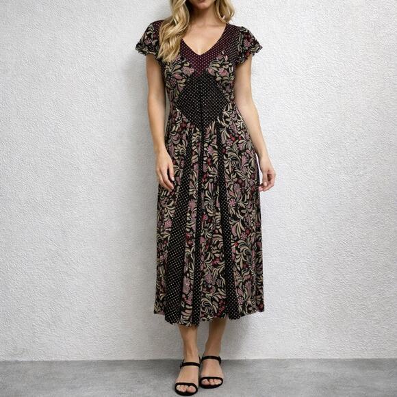 ANAC designed by kimi Dresses & Skirts - ANAC by Kimi Black Pink Floral Polka Dot Midi Dress Sz M